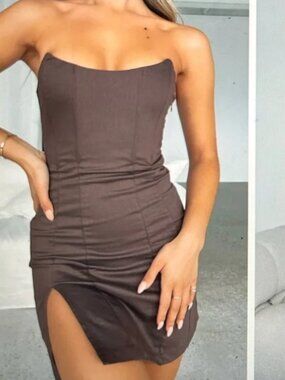 White Fox Change The Tune Mini Dress in Chocolate Brown